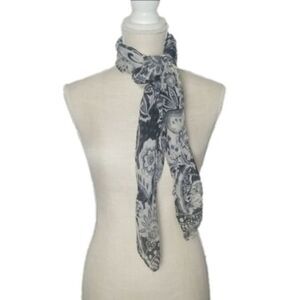 Women's scarf‎ 37x37 inches sheer flower black and creamy white sheer neck wrap